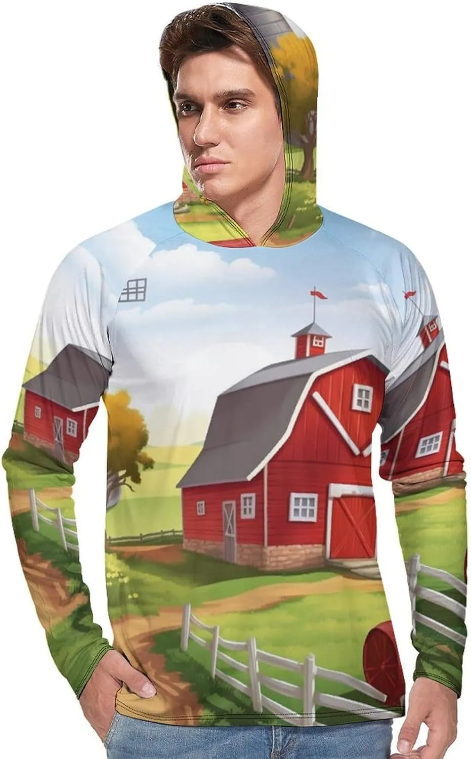 Sun Protection Shirt Long Sleeve Hoodie Cartoon Red Farm Lightweight Rash Guard Quick Dry Sun Shirt for Outdoor