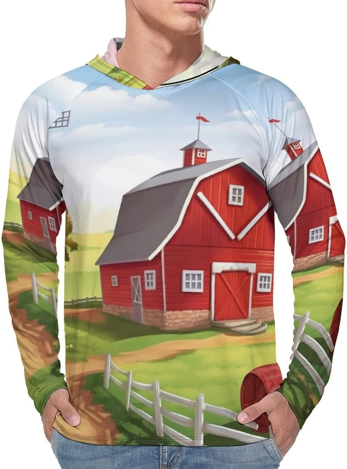 Sun Protection Shirt Long Sleeve Hoodie Cartoon Red Farm Lightweight Rash Guard Quick Dry Sun Shirt for Outdoor