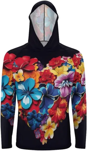 Sun Protection Shirt Long Sleeve Hoodie Color Heart Flowers Lightweight Rash Guard Quick Dry Sun Shirt for Outdoor