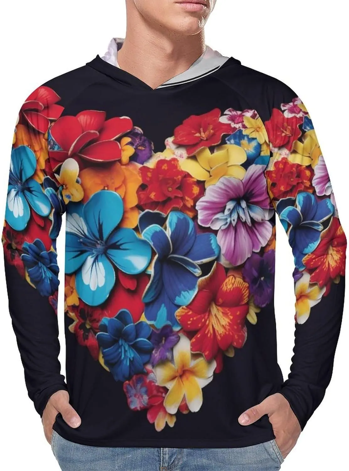 Sun Protection Shirt Long Sleeve Hoodie Color Heart Flowers Lightweight Rash Guard Quick Dry Sun Shirt for Outdoor