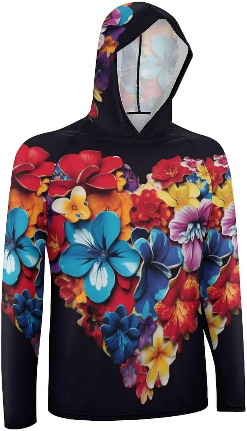 Sun Protection Shirt Long Sleeve Hoodie Color Heart Flowers Lightweight Rash Guard Quick Dry Sun Shirt for Outdoor