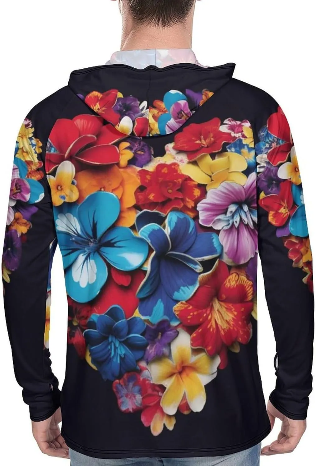 Sun Protection Shirt Long Sleeve Hoodie Color Heart Flowers Lightweight Rash Guard Quick Dry Sun Shirt for Outdoor
