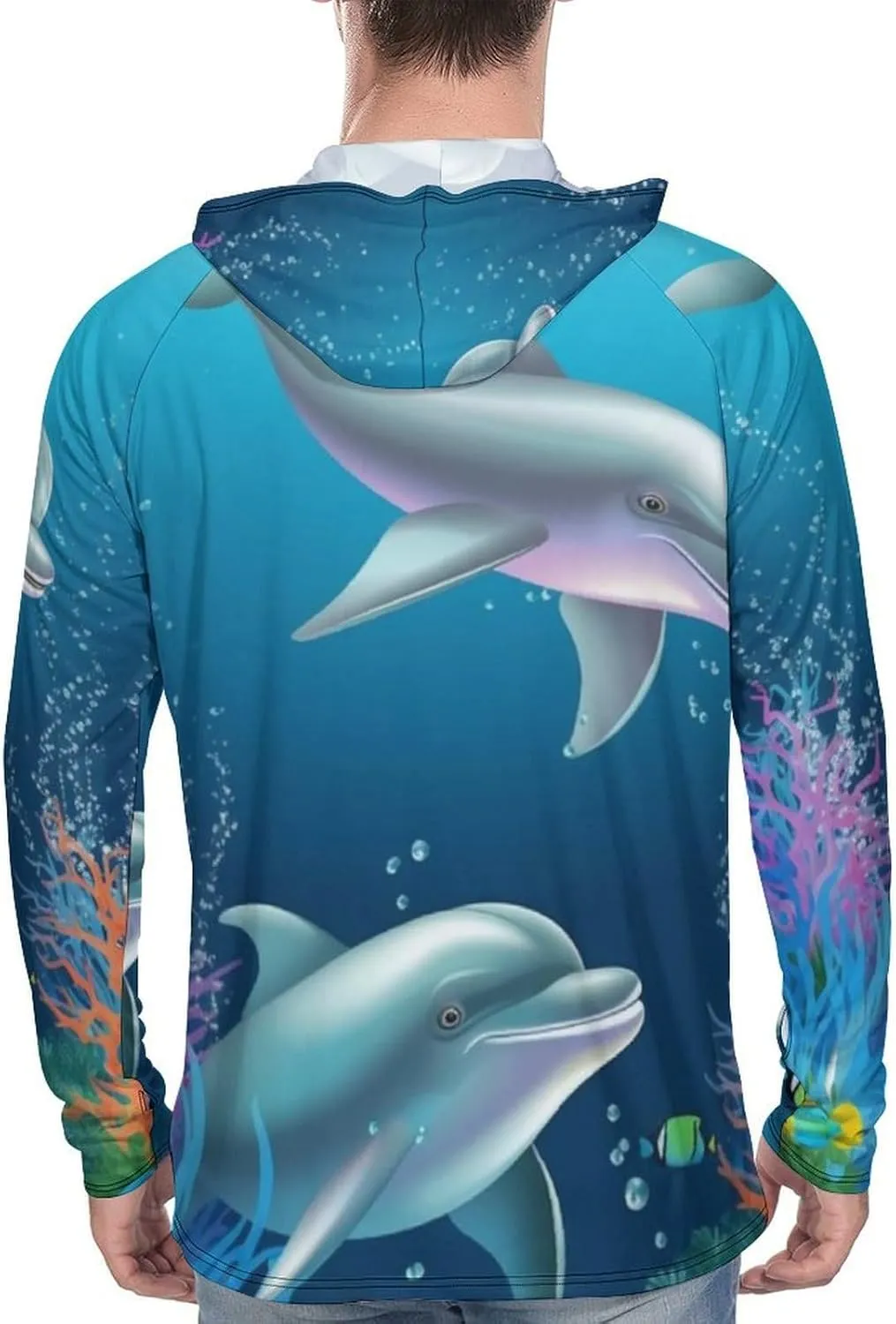 Sun Protection Shirt Long Sleeve Hoodie Dolphin and Fish Lightweight Rash Guard Quick Dry Sun Shirt for Outdoor