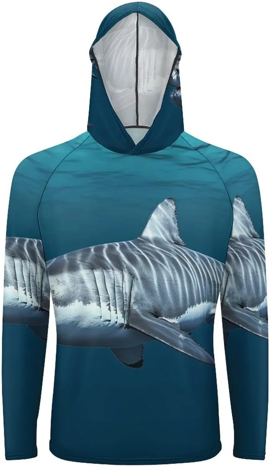 Sun Protection Shirt Long Sleeve Hoodie Great White Shark Lightweight Rash Guard Quick Dry Sun Shirt for Outdoor