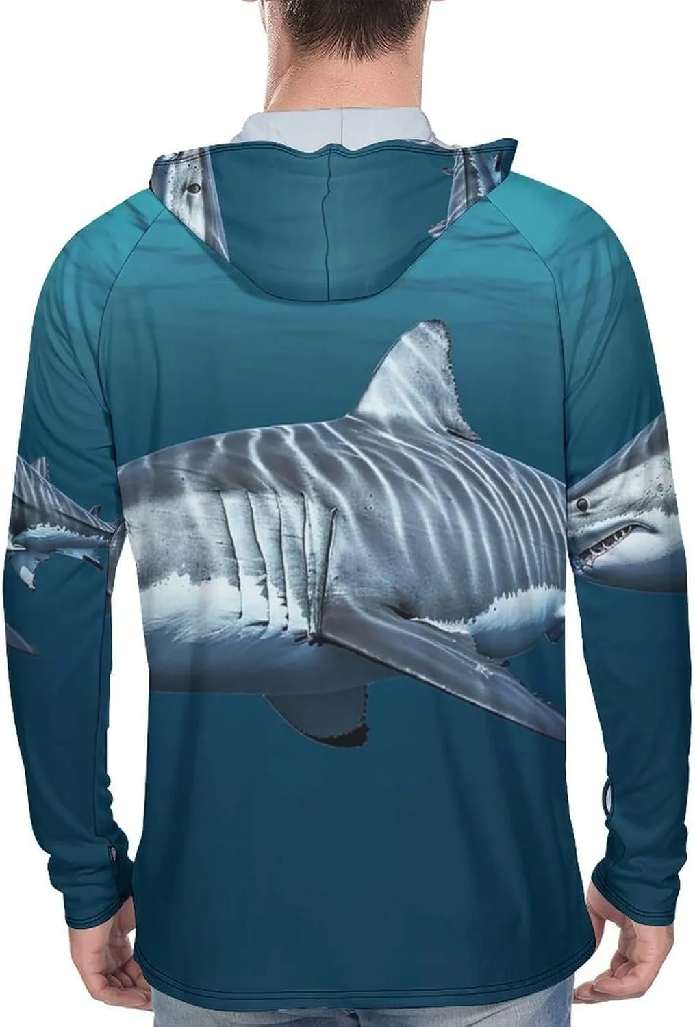 Sun Protection Shirt Long Sleeve Hoodie Great White Shark Lightweight Rash Guard Quick Dry Sun Shirt for Outdoor