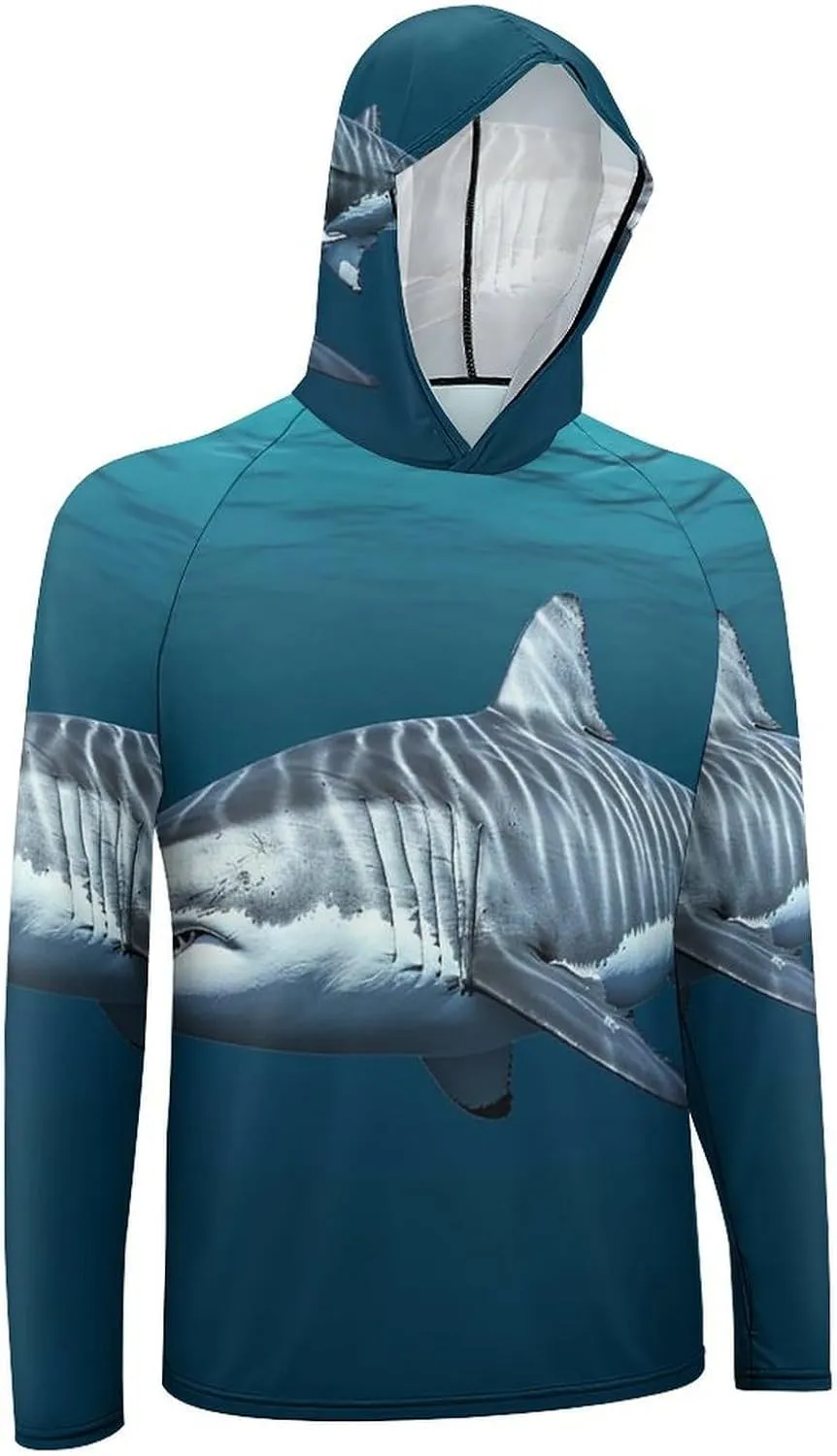 Sun Protection Shirt Long Sleeve Hoodie Great White Shark Lightweight Rash Guard Quick Dry Sun Shirt for Outdoor