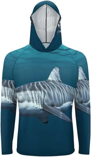 Sun Protection Shirt Long Sleeve Hoodie Great White Shark Lightweight Rash Guard Quick Dry Sun Shirt for Outdoor