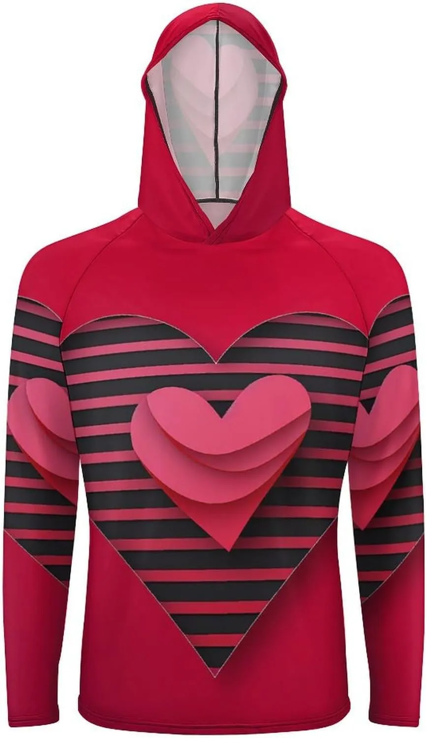 Sun Protection Shirt Long Sleeve Hoodie Stripes and Hearts Lightweight Rash Guard Quick Dry Sun Shirt for Outdoor