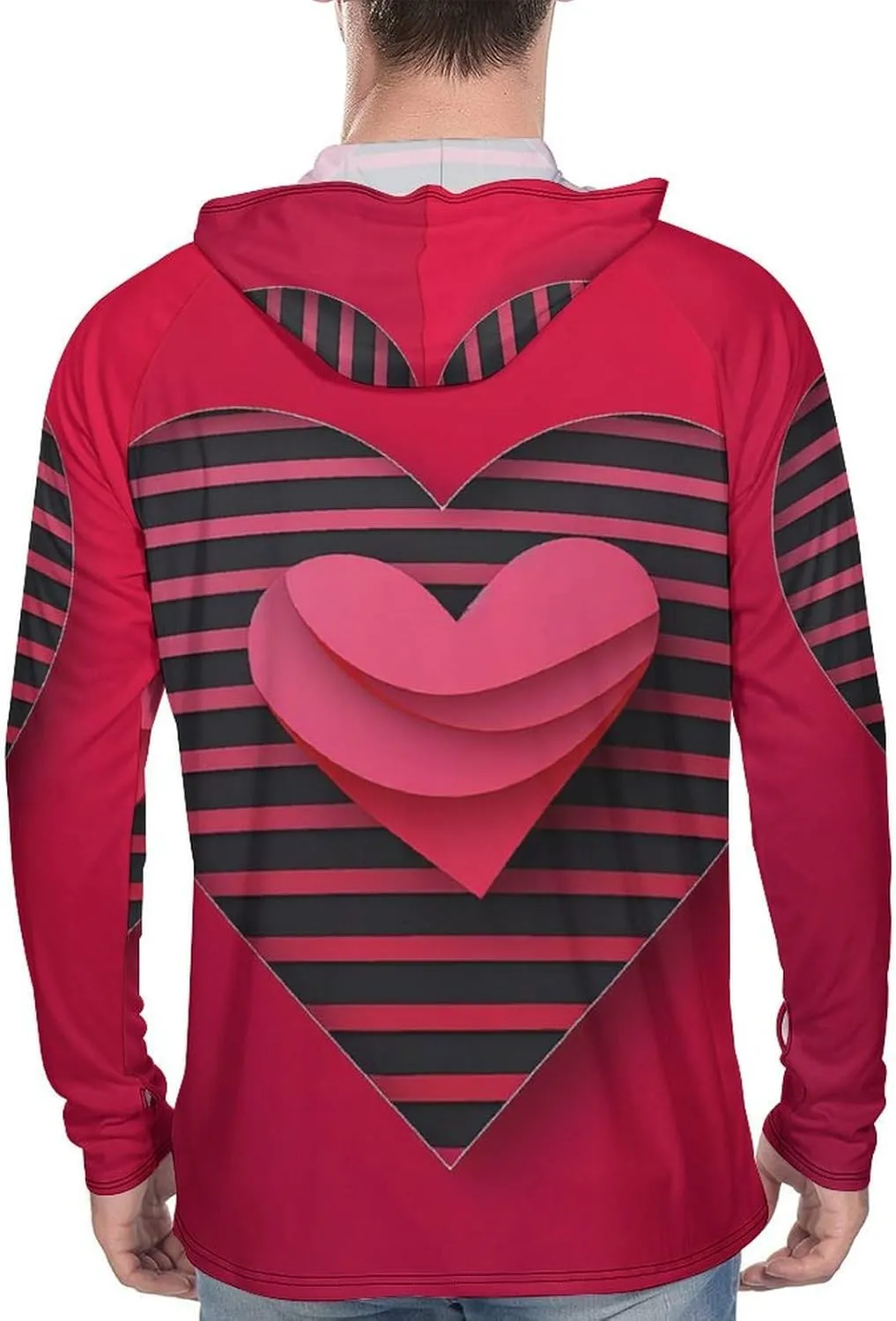 Sun Protection Shirt Long Sleeve Hoodie Stripes and Hearts Lightweight Rash Guard Quick Dry Sun Shirt for Outdoor