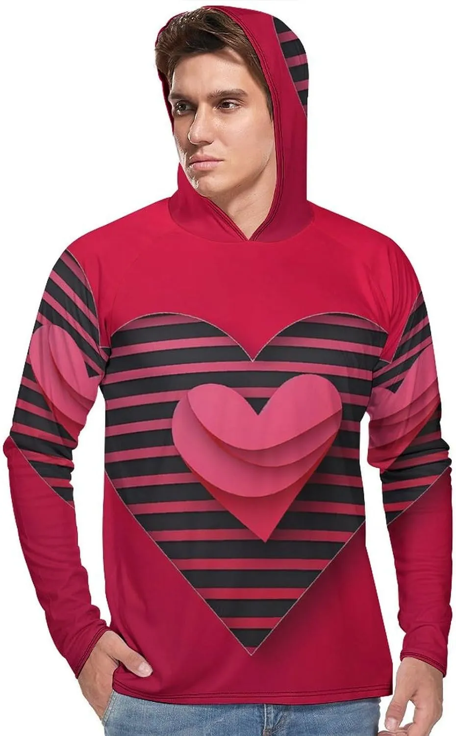 Sun Protection Shirt Long Sleeve Hoodie Stripes and Hearts Lightweight Rash Guard Quick Dry Sun Shirt for Outdoor