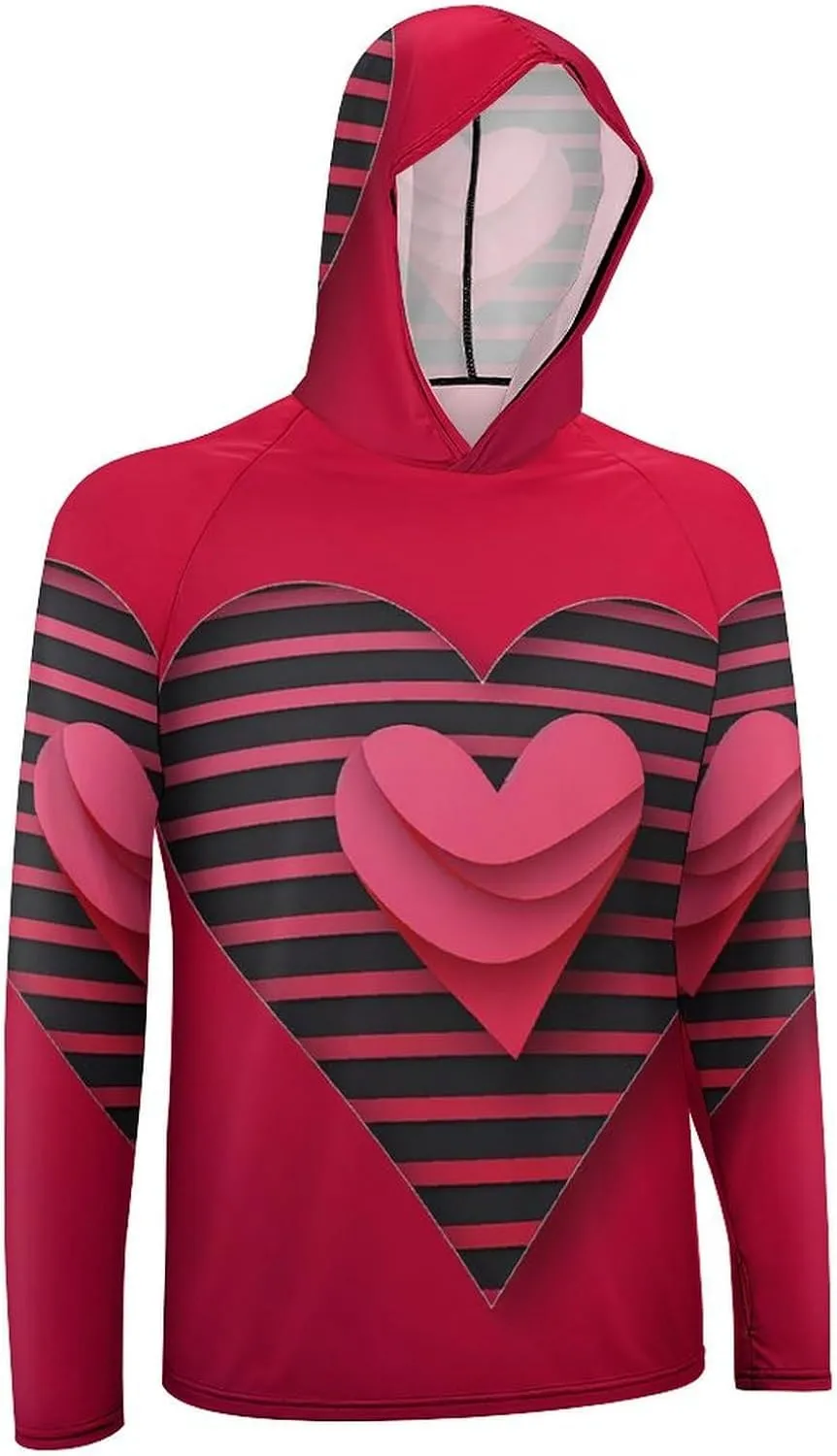 Sun Protection Shirt Long Sleeve Hoodie Stripes and Hearts Lightweight Rash Guard Quick Dry Sun Shirt for Outdoor