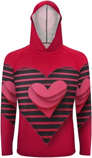 Sun Protection Shirt Long Sleeve Hoodie Stripes and Hearts Lightweight Rash Guard Quick Dry Sun Shirt for Outdoor