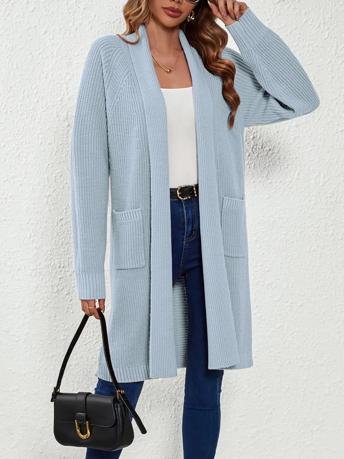 SuperPrity Cardigan Sweaters for Women Fashion 2024 Casual Open Front Knit Coat Long Sleeve Coatigan Jackets Fall Outwear