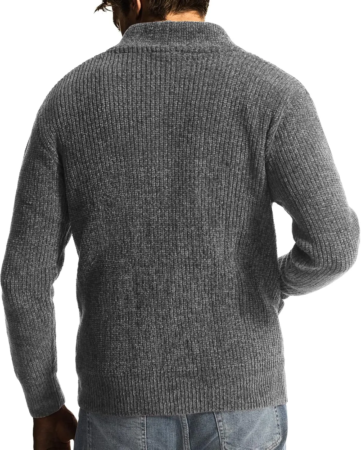 Surenow Mens Shawl Collar Cardigan Sweater Cable Knit Buttons Casual Sweater Fleece Long-Sleeve Chenille Sweater with Pockets