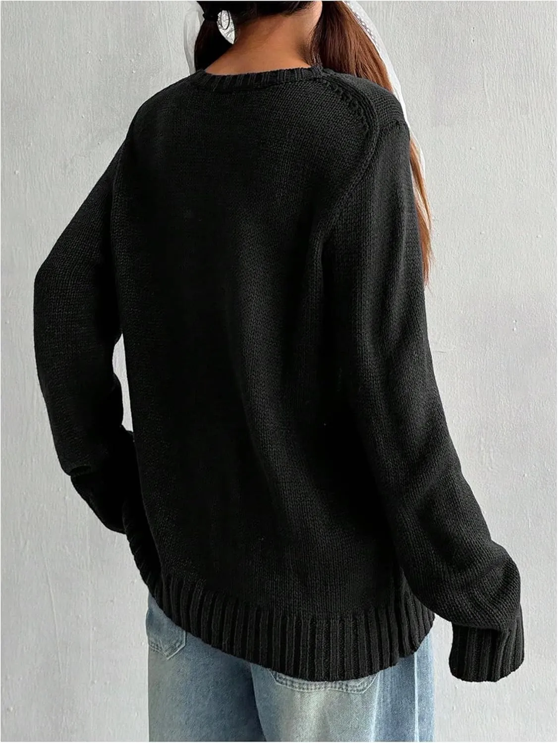 SweatyRocks Women's Flag Pattern Long Sleeve Round Neck Sweater Casual Loose Pullover Sweater