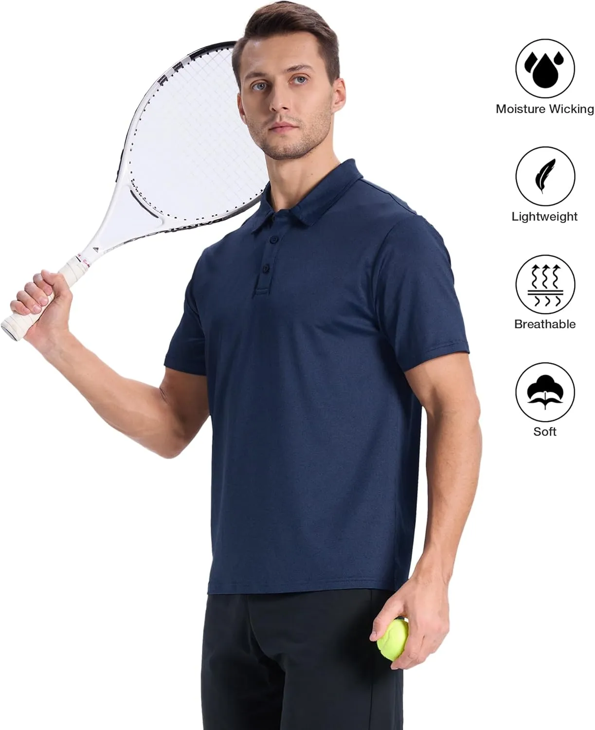 SWISSWELL 5 Pack Mens Polo Shirts Short Sleeve Moisture Wicking Golf Shirt Athletic Summer Casual Collared T-Shirt