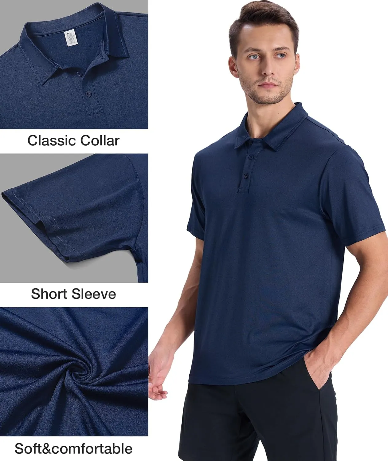 SWISSWELL 5 Pack Mens Polo Shirts Short Sleeve Moisture Wicking Golf Shirt Athletic Summer Casual Collared T-Shirt
