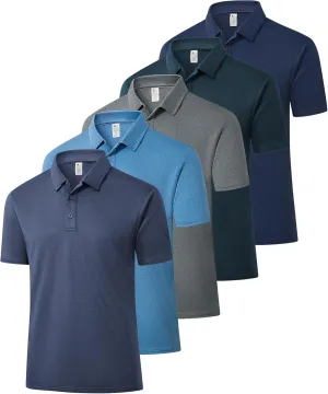 SWISSWELL 5 Pack Mens Polo Shirts Short Sleeve Moisture Wicking Golf Shirt Athletic Summer Casual Collared T-Shirt