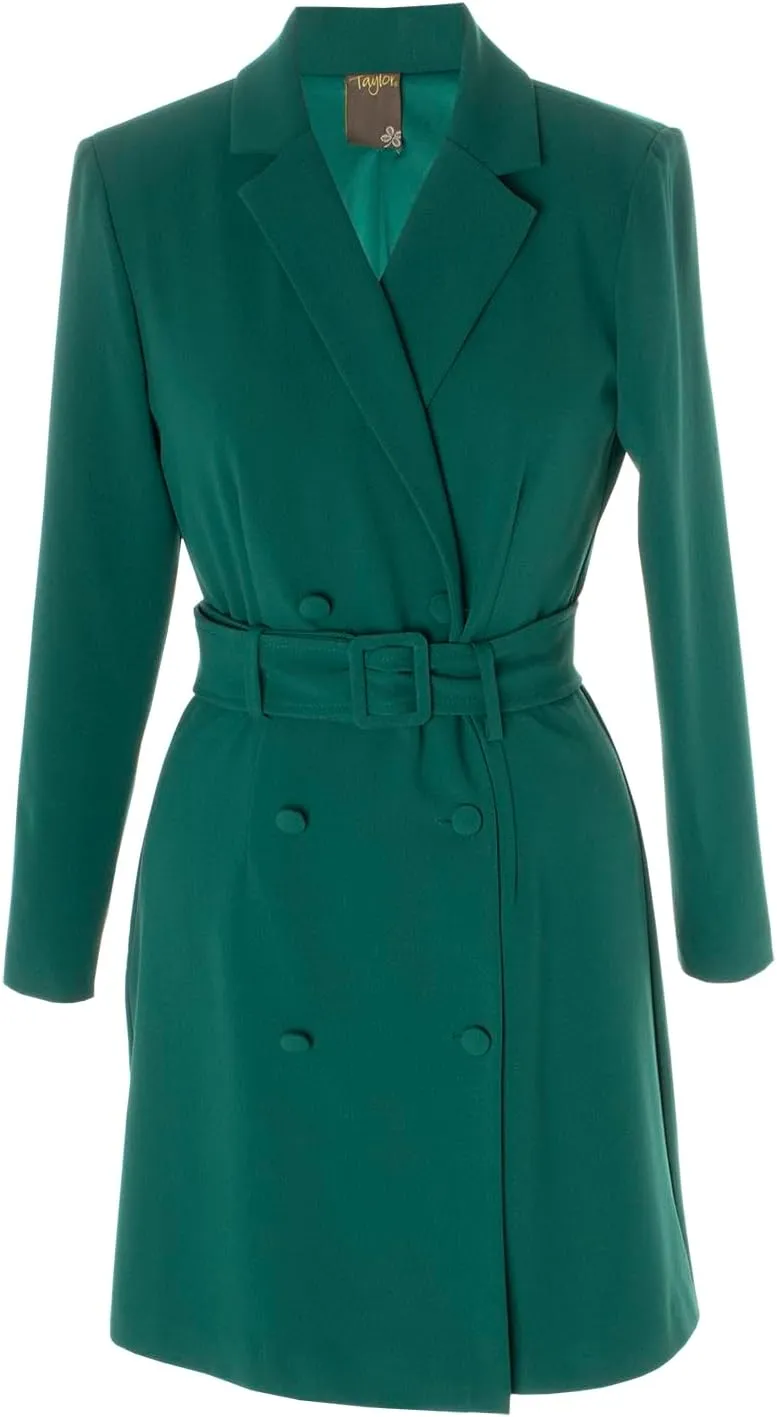 Taylor Women's Long Sleeve Collared Button Blazer Dress with Belt