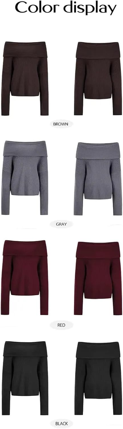 Tbahhir Off The Shoulder Oversized Sweaters for Women Batwing Long Sleeve Chunky Slouchy Cable Knitted Pullover Tops