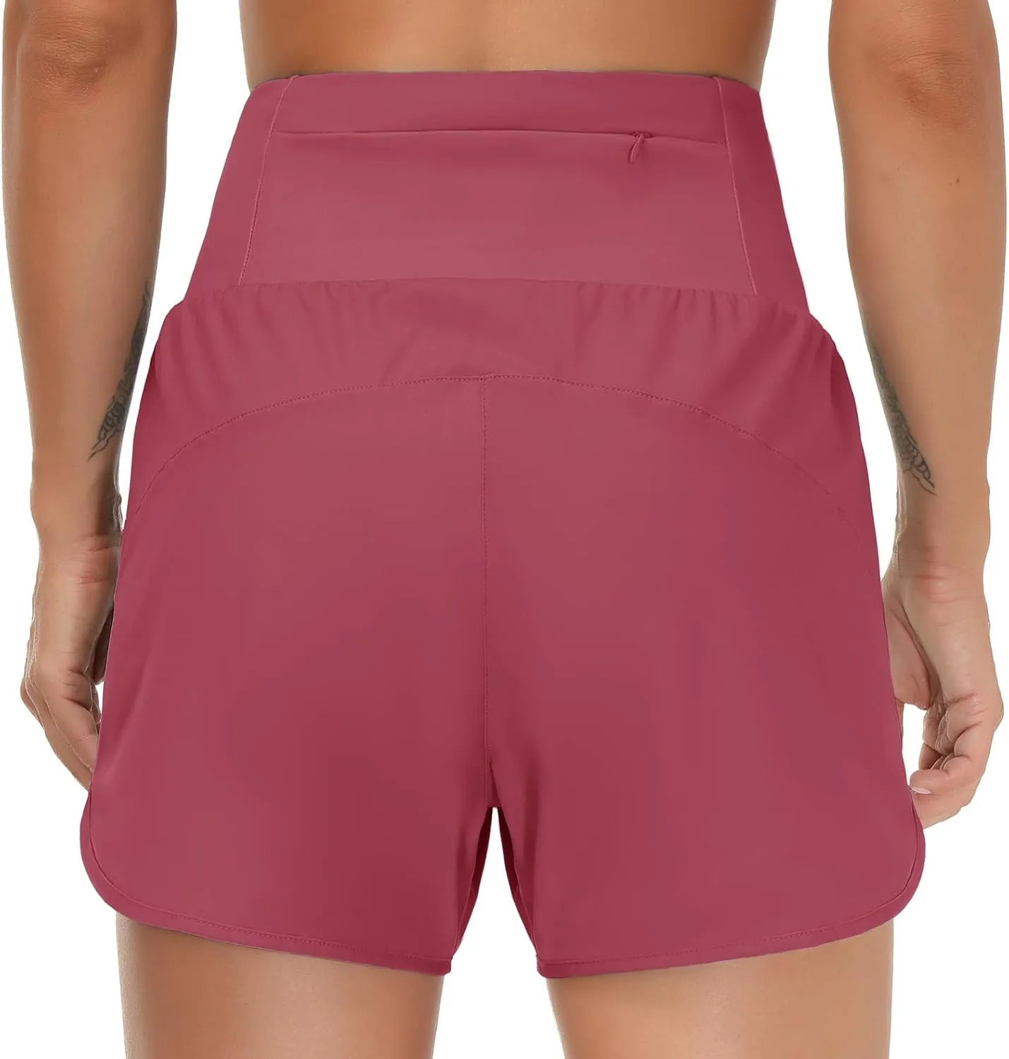 THE GYM PEOPLE Womens High Waist Running Shorts with Liner Athletic Hiking Workout Shorts Zip Pockets