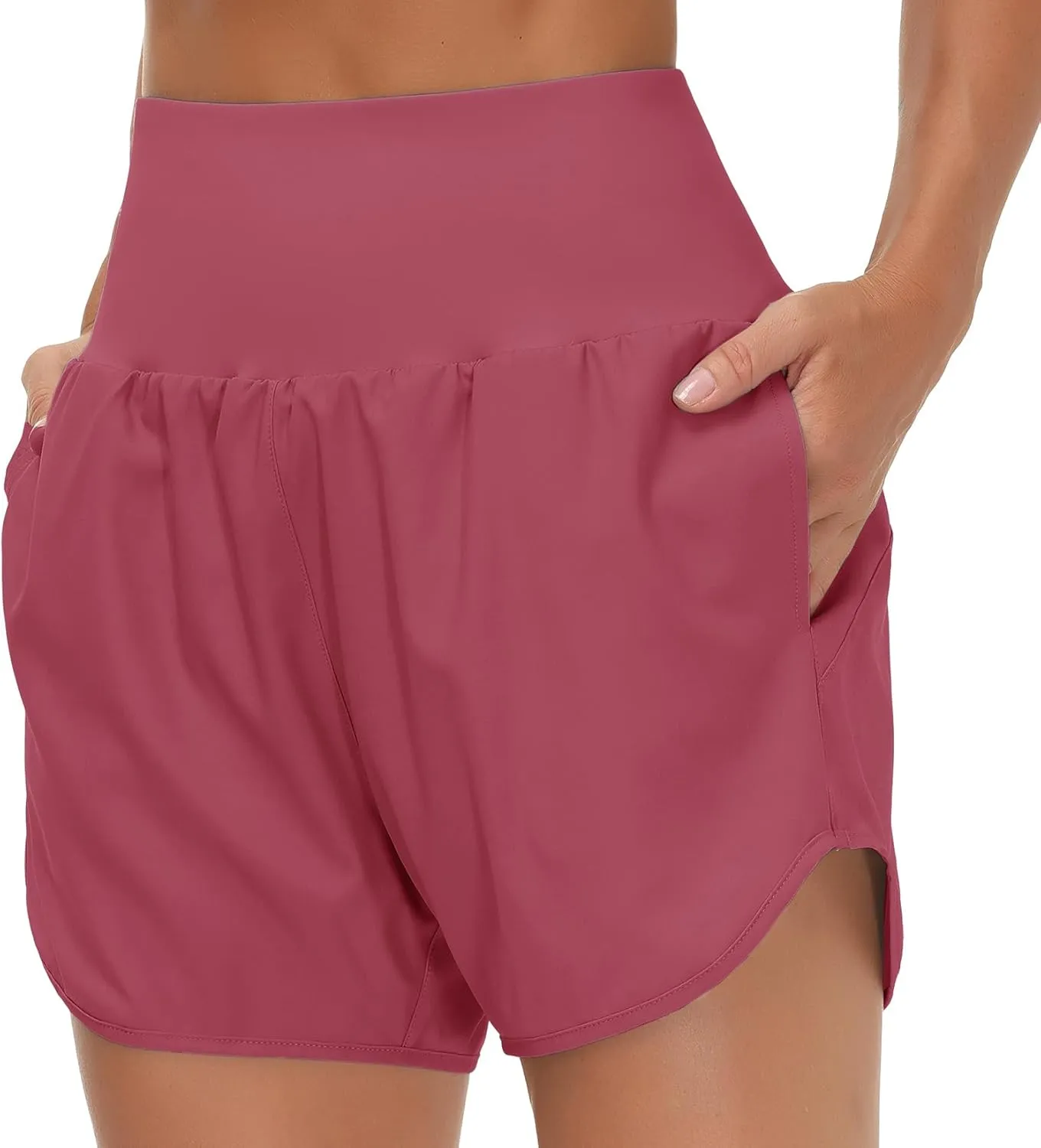 THE GYM PEOPLE Womens High Waist Running Shorts with Liner Athletic Hiking Workout Shorts Zip Pockets
