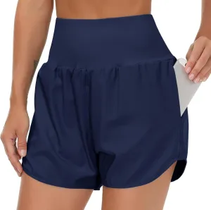 THE GYM PEOPLE Womens High Waist Running Shorts with Liner Athletic Hiking Workout Shorts Zip Pockets