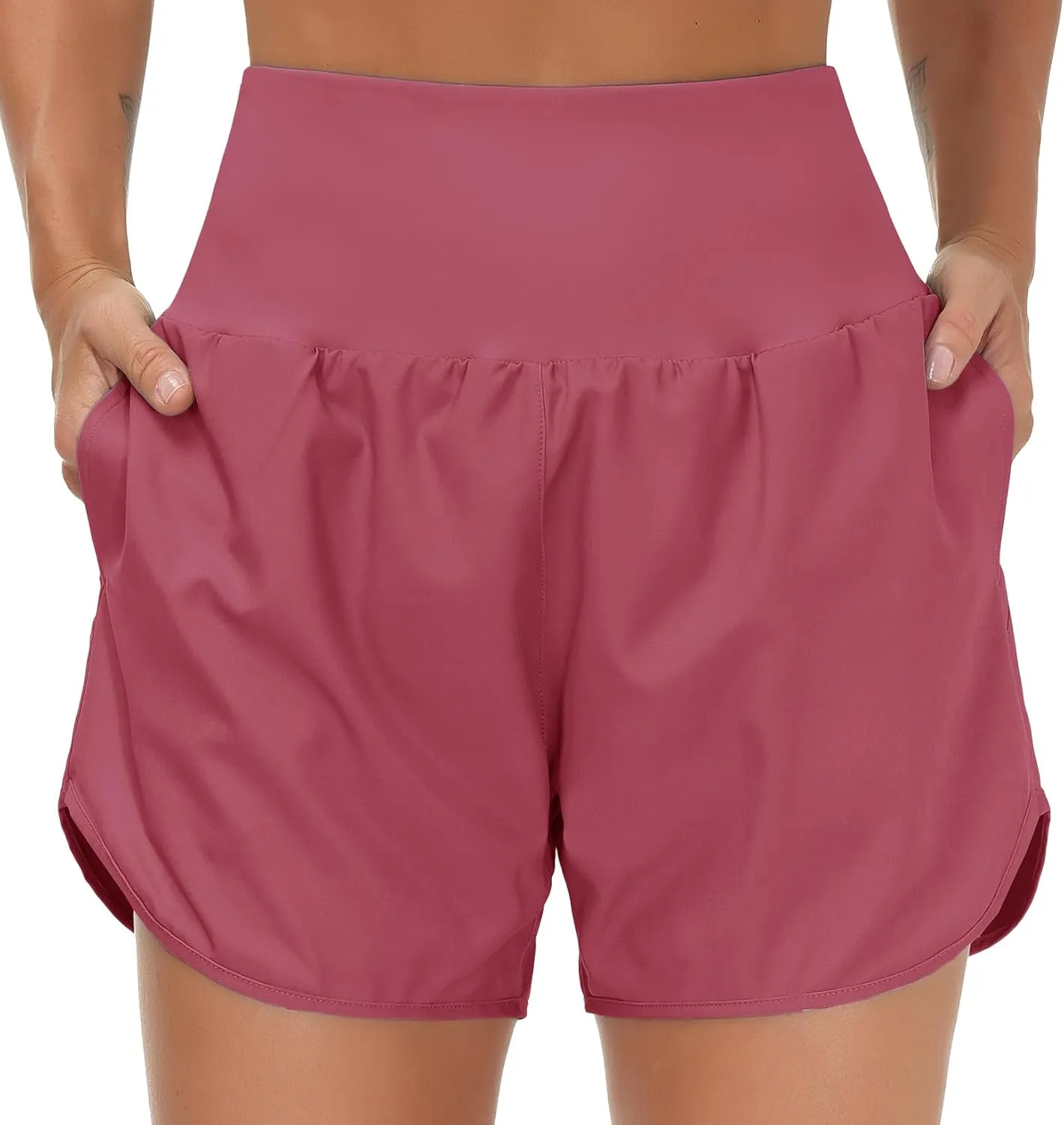 THE GYM PEOPLE Womens High Waist Running Shorts with Liner Athletic Hiking Workout Shorts Zip Pockets