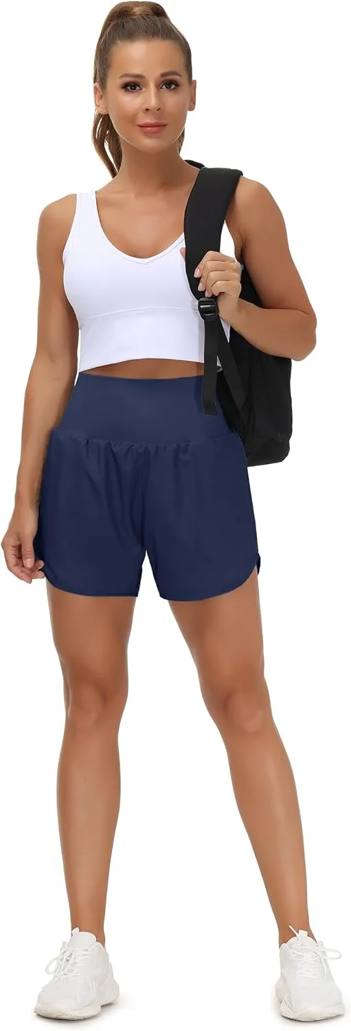 THE GYM PEOPLE Womens High Waist Running Shorts with Liner Athletic Hiking Workout Shorts Zip Pockets