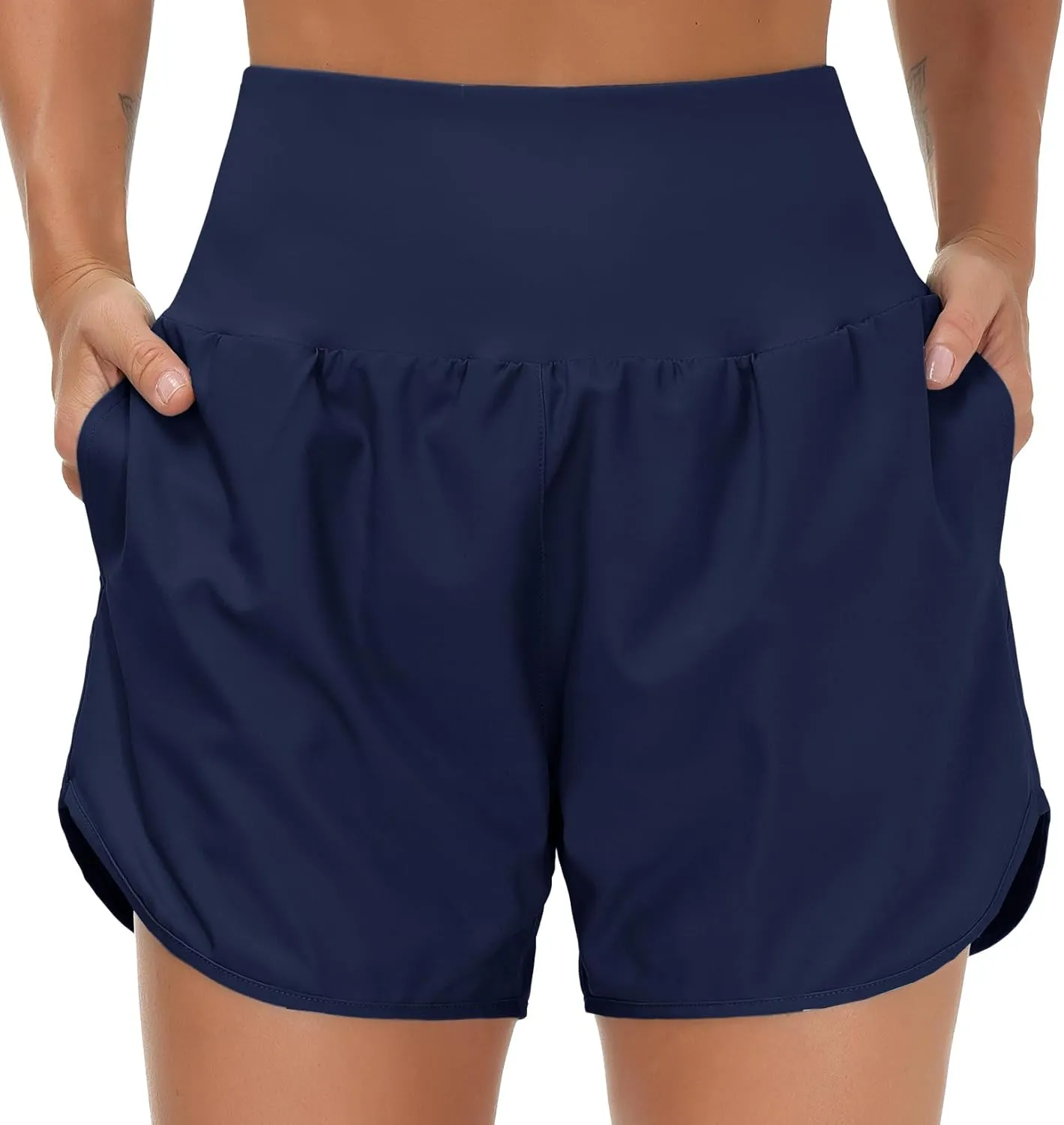 THE GYM PEOPLE Womens High Waist Running Shorts with Liner Athletic Hiking Workout Shorts Zip Pockets