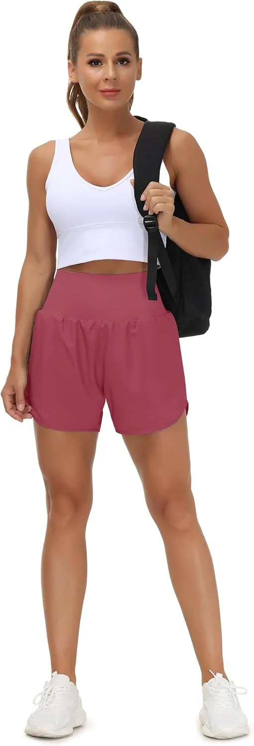 THE GYM PEOPLE Womens High Waist Running Shorts with Liner Athletic Hiking Workout Shorts Zip Pockets