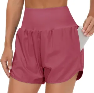 THE GYM PEOPLE Womens High Waist Running Shorts with Liner Athletic Hiking Workout Shorts Zip Pockets