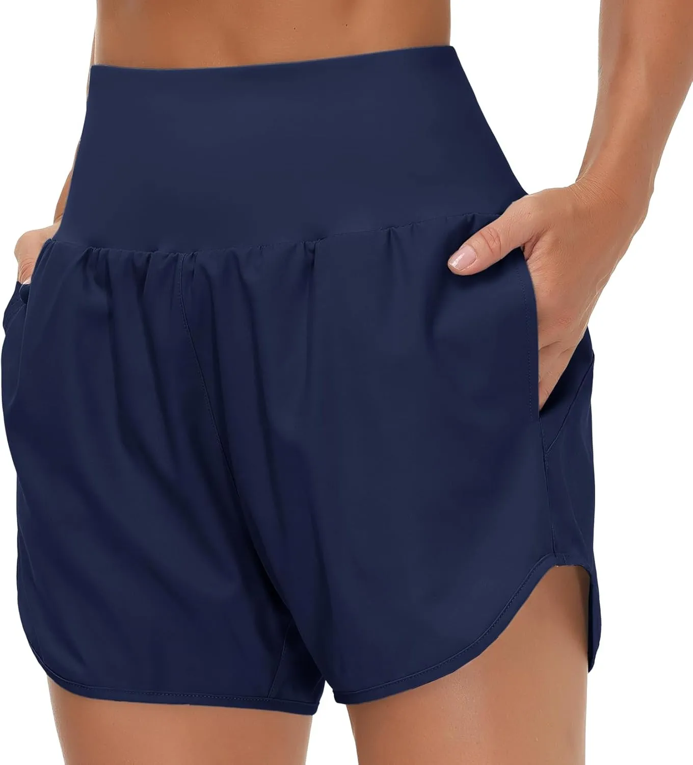THE GYM PEOPLE Womens High Waist Running Shorts with Liner Athletic Hiking Workout Shorts Zip Pockets