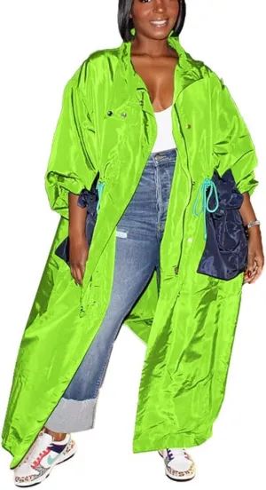THLAI Trench Coat for Women Waterproof Trench Coat Water Resistant Windbreaker Overcoat with Pockets Long Trench Coat