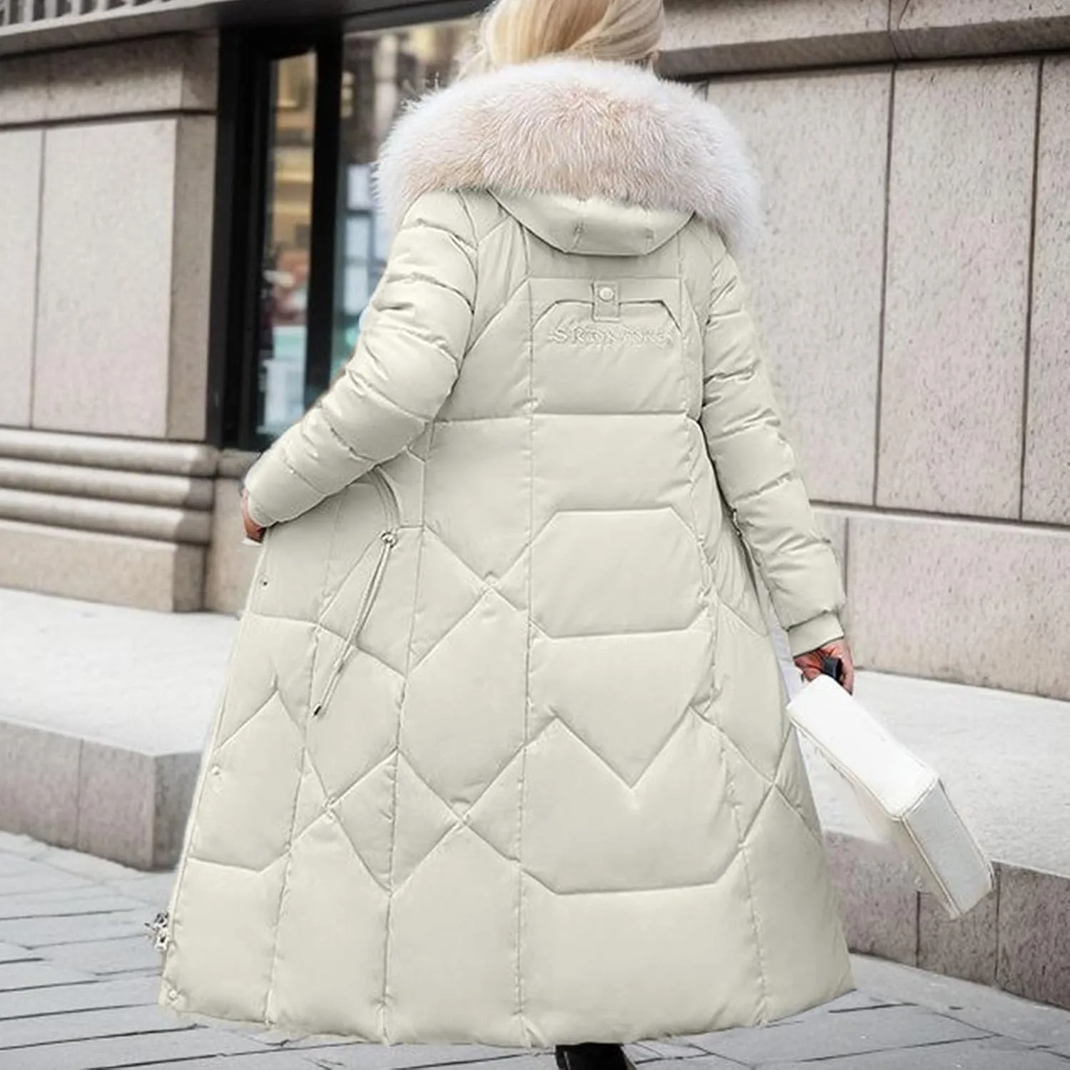 TIMIFIS Down Jacket Women with Fur Hood Plus Size Long Puffer Coats Chunky Quilted Overcoats Winter Warm Parka with Pocket