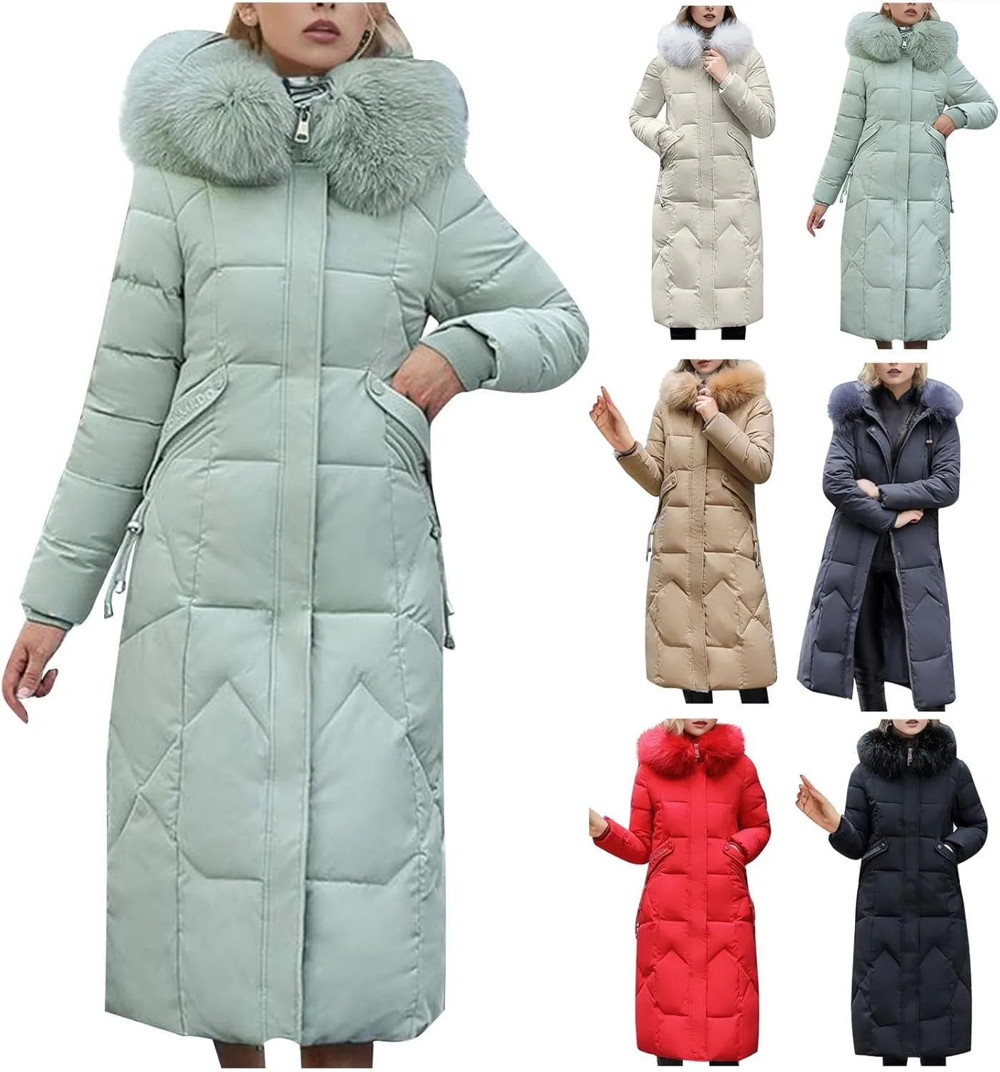 TIMIFIS Down Jacket Women with Fur Hood Plus Size Long Puffer Coats Chunky Quilted Overcoats Winter Warm Parka with Pocket