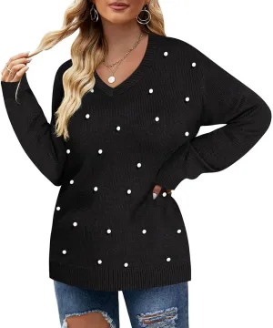 TIYOMI Plus Size Sweater Tops for Women Pearls Lantern Sleeve Sweater XL-5XL