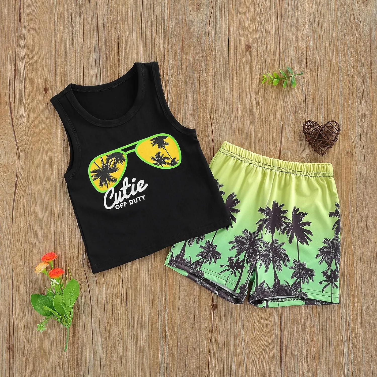Toddler Boys Shorts Set Seaside Printed T-Shirt Shorts 2Pcs Little Boy Outfits Summer Clothes Suit