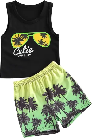 Toddler Boys Shorts Set Seaside Printed T-Shirt Shorts 2Pcs Little Boy Outfits Summer Clothes Suit