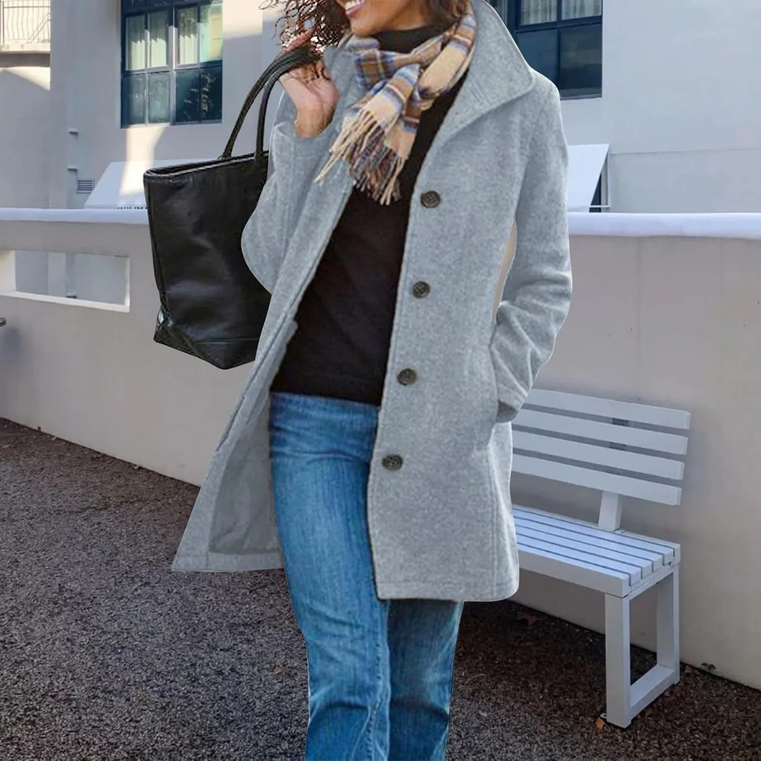 Trench Coat for Women Winter Lapel Collar Single Breasted Pea Coats Wool Blend Warm Windproof Winter Blazer Jacket
