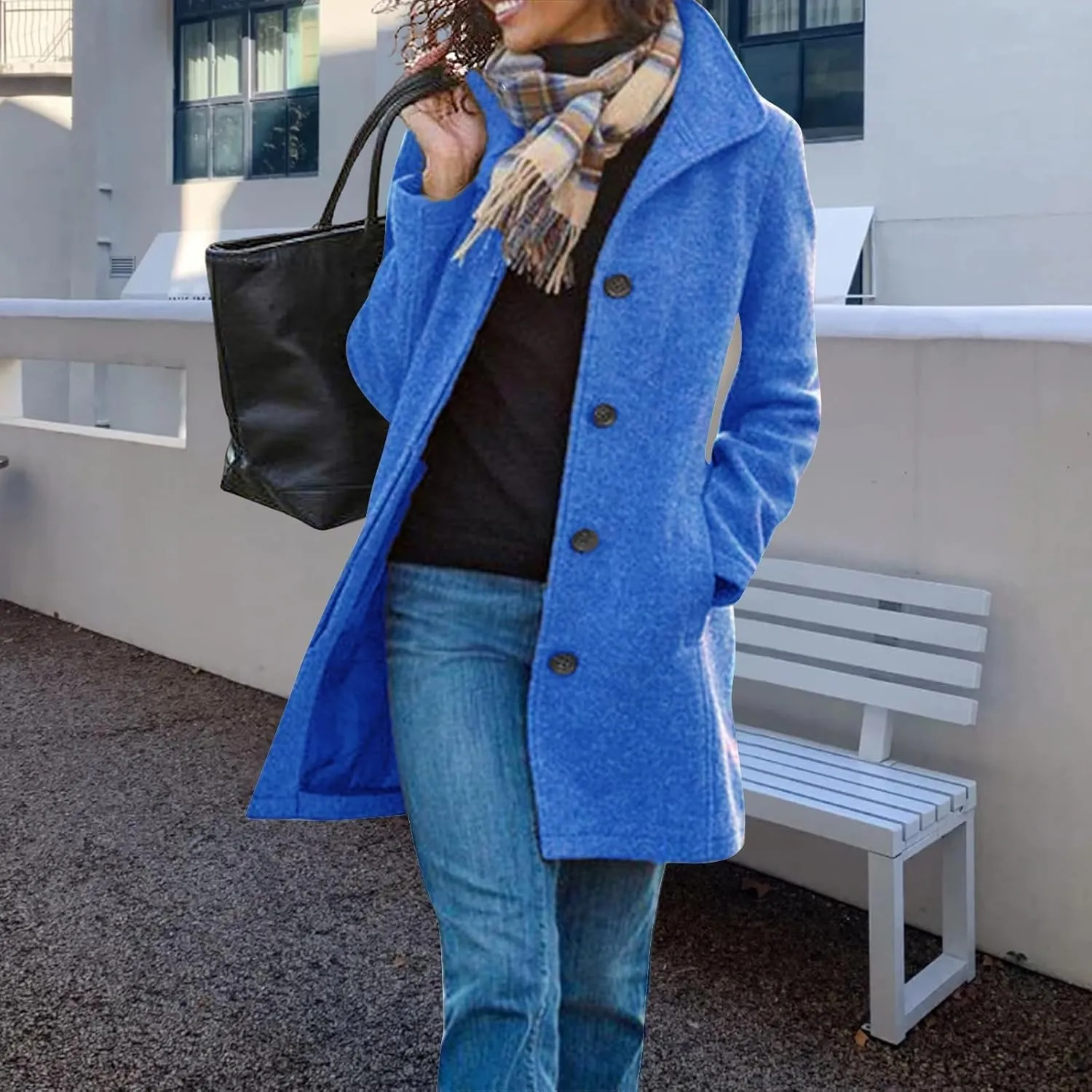 Trench Coat for Women Winter Lapel Collar Single Breasted Pea Coats Wool Blend Warm Windproof Winter Blazer Jacket