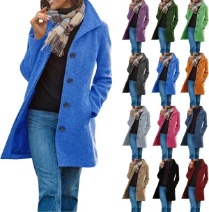 Trench Coat for Women Winter Lapel Collar Single Breasted Pea Coats Wool Blend Warm Windproof Winter Blazer Jacket
