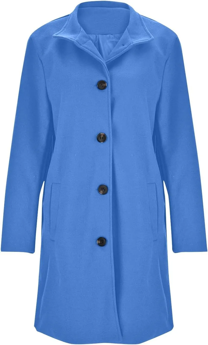 Trench Coat for Women Winter Lapel Collar Single Breasted Pea Coats Wool Blend Warm Windproof Winter Blazer Jacket