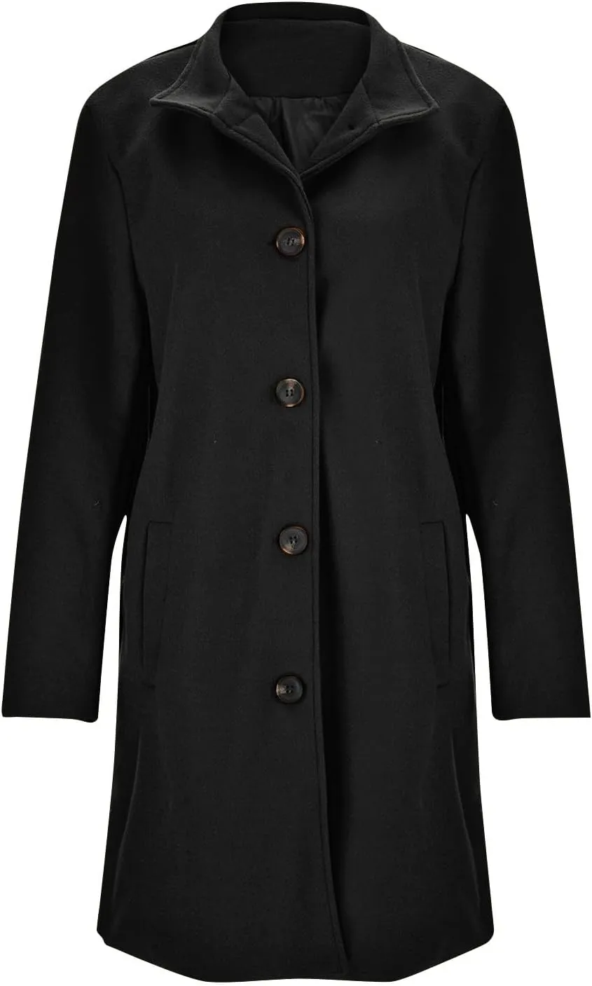Trench Coat for Women Winter Lapel Collar Single Breasted Pea Coats Wool Blend Warm Windproof Winter Blazer Jacket