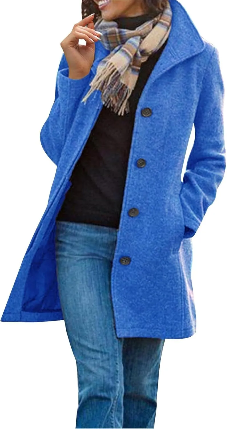 Trench Coat for Women Winter Lapel Collar Single Breasted Pea Coats Wool Blend Warm Windproof Winter Blazer Jacket