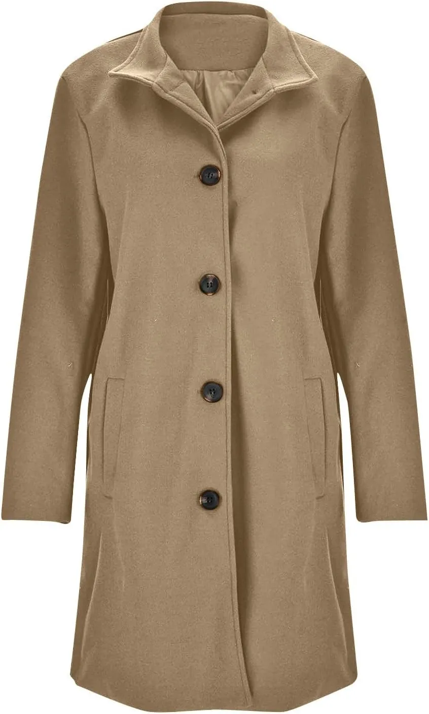 Trench Coat for Women Winter Lapel Collar Single Breasted Pea Coats Wool Blend Warm Windproof Winter Blazer Jacket