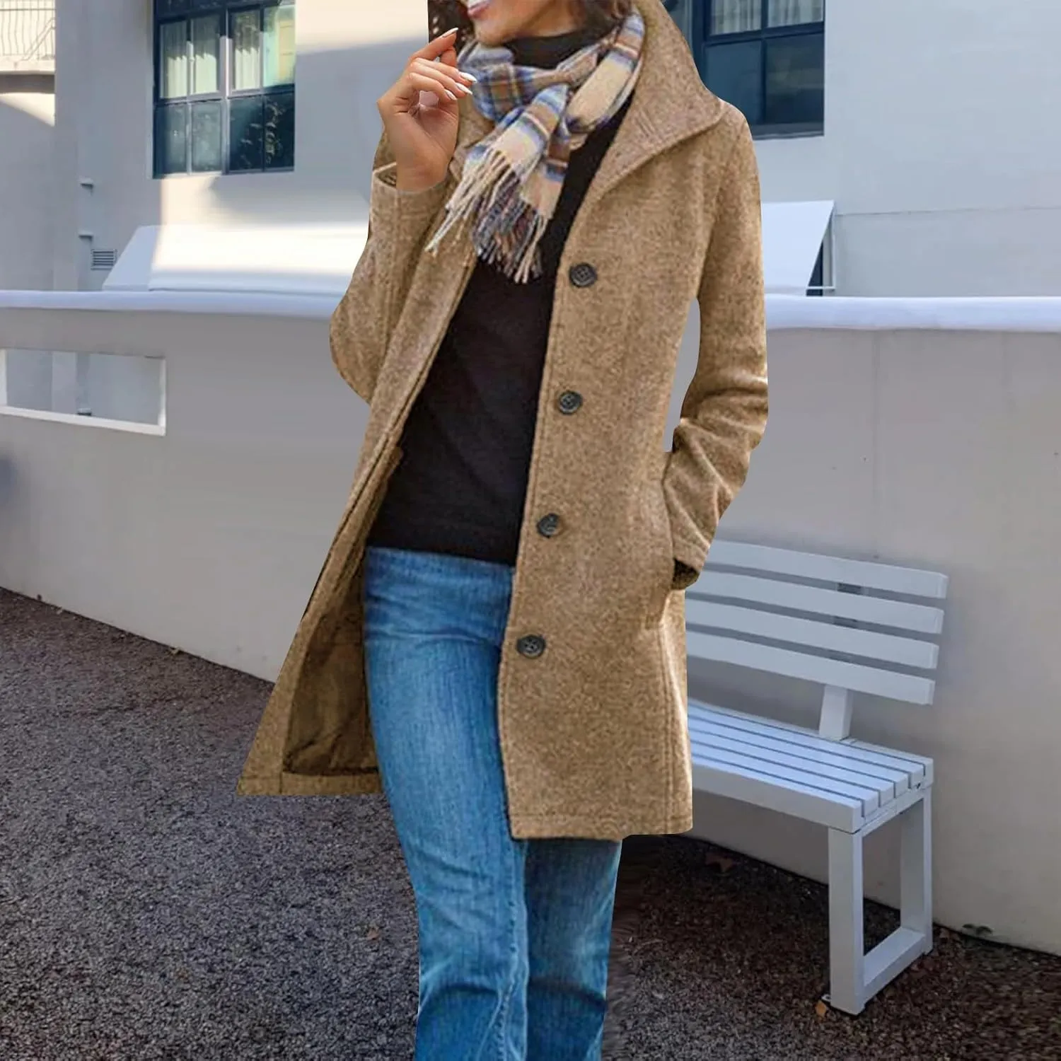 Trench Coat for Women Winter Lapel Collar Single Breasted Pea Coats Wool Blend Warm Windproof Winter Blazer Jacket