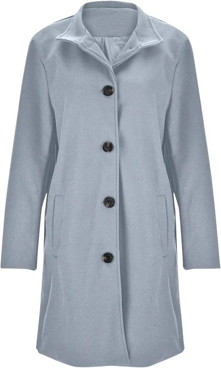 Trench Coat for Women Winter Lapel Collar Single Breasted Pea Coats Wool Blend Warm Windproof Winter Blazer Jacket