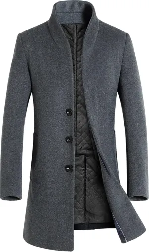 Trench Coat Men Men's Trench Coat Wool Blend Slim Fit Top Coat Single Breasted Business Overcoat