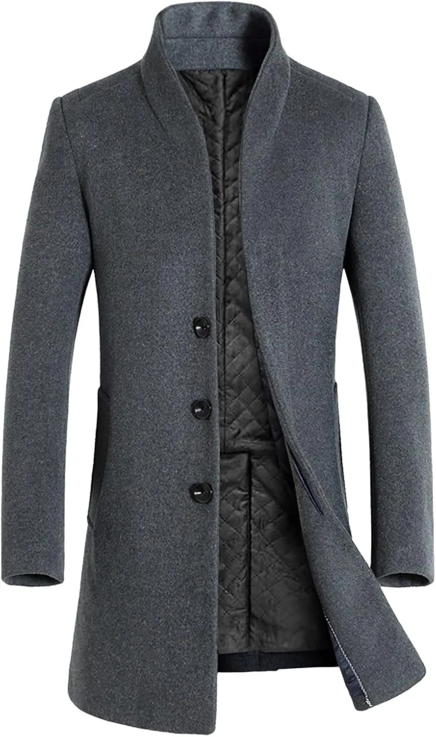 Trench Coat Men Men's Trench Coat Wool Blend Slim Fit Top Coat Single Breasted Business Overcoat